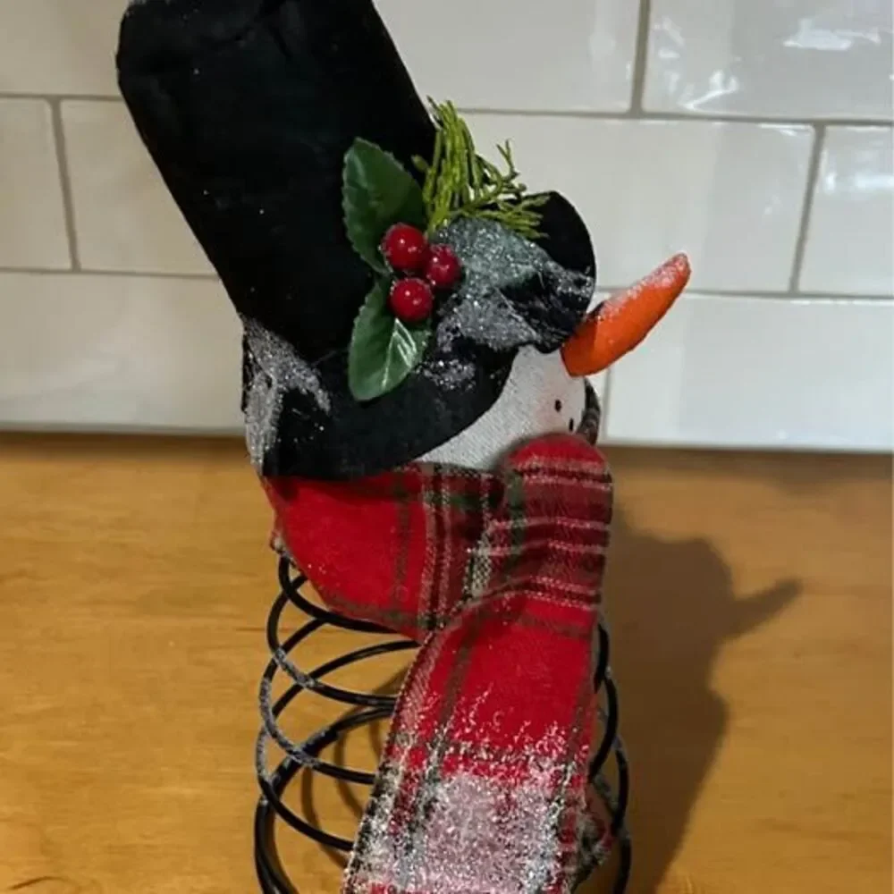 Primitive Style Snowman on a Metal Spring Base